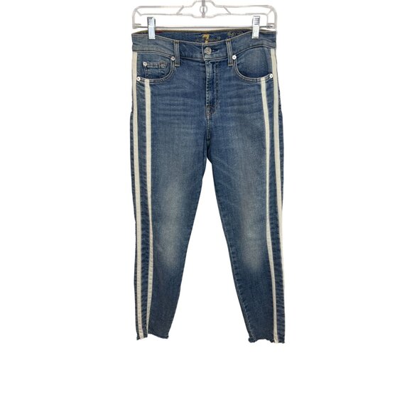 7 for all Mankind Ankle Skinny white Racing Stripe on sides - Size 27 - Picture 2 of 12